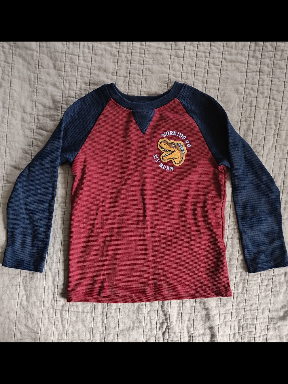 Garanimals Red & Navy Long Sleeve Tee with Yellow Dino Patch
